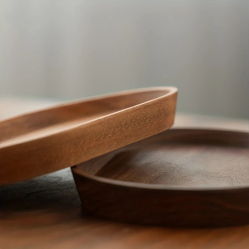 Assiette Ronde en Bois Massif Style Japonais