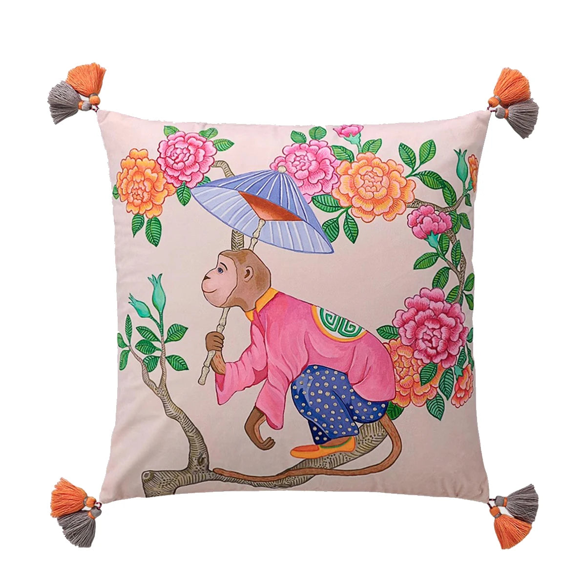 Housse de Coussin Velours Motif Léopard à Pompons