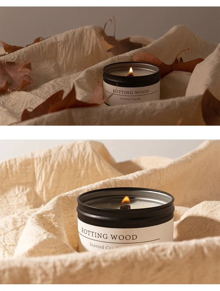 Bougie Parfumée Boîte Métal Noire Mèche Bois