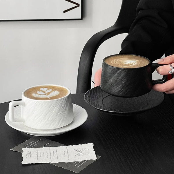 Tasse en Céramique Motif Pierre Rétro avec Soucoupe