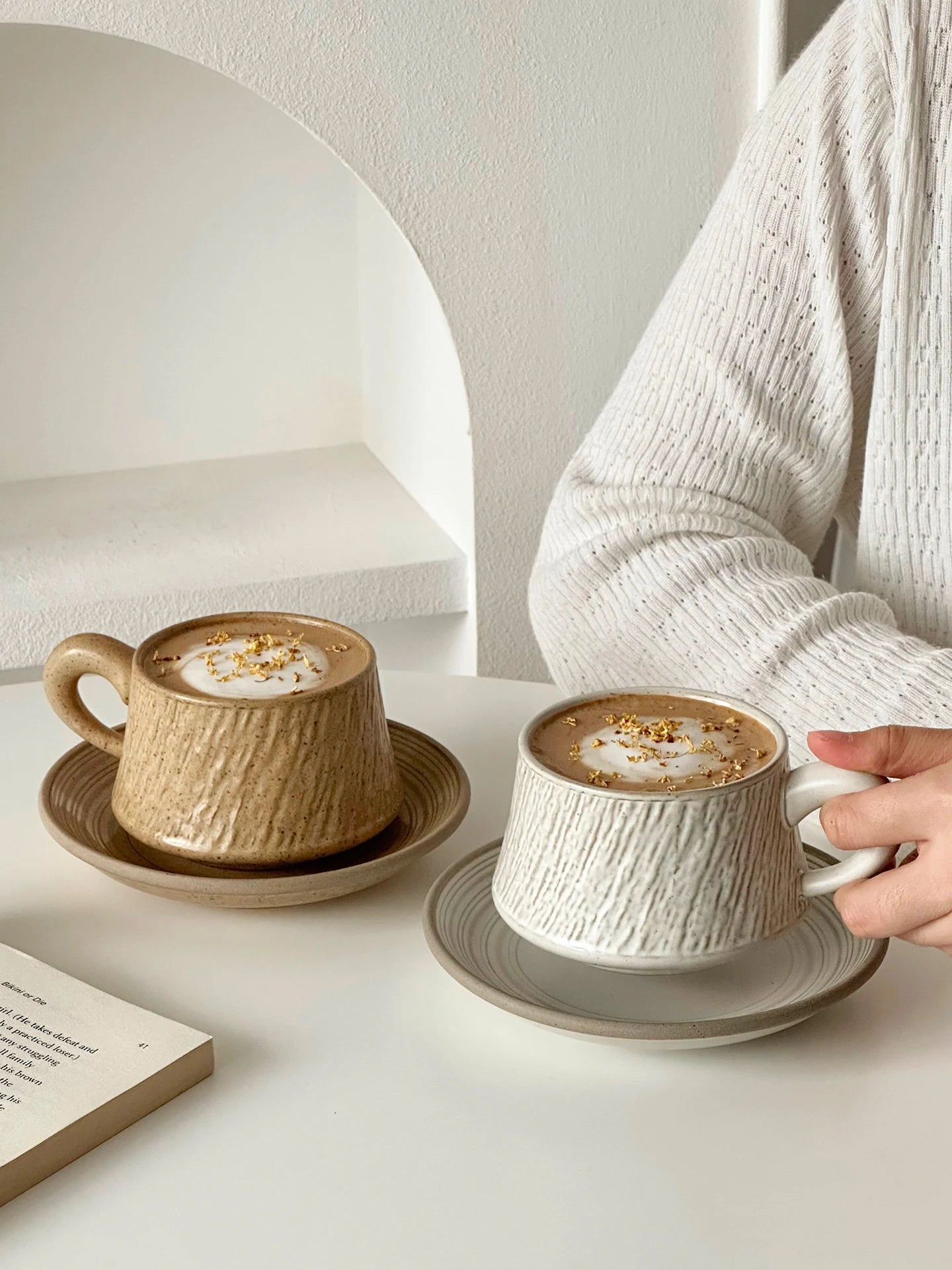 Ensemble Tasse et Assiette Rétro Haute Gamme Latte Art