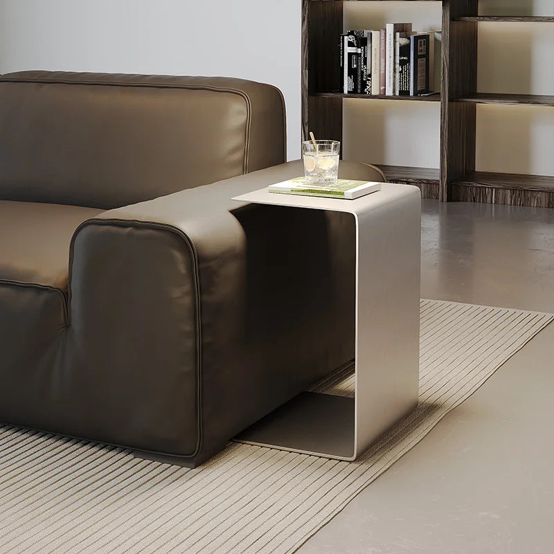 Table d'Appoint Inox Brossé - Style Italien Minimaliste