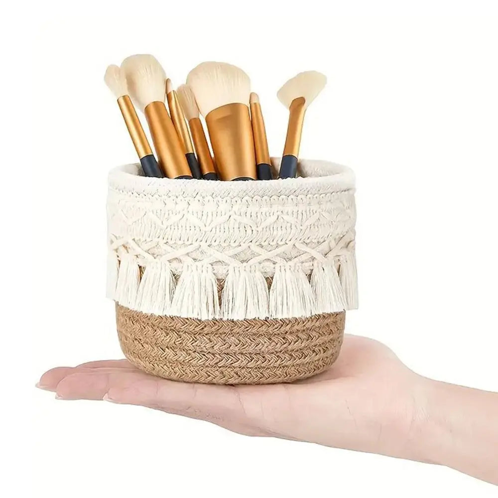 Panier de Rangement Tressé à Pompons - Corde de Coton