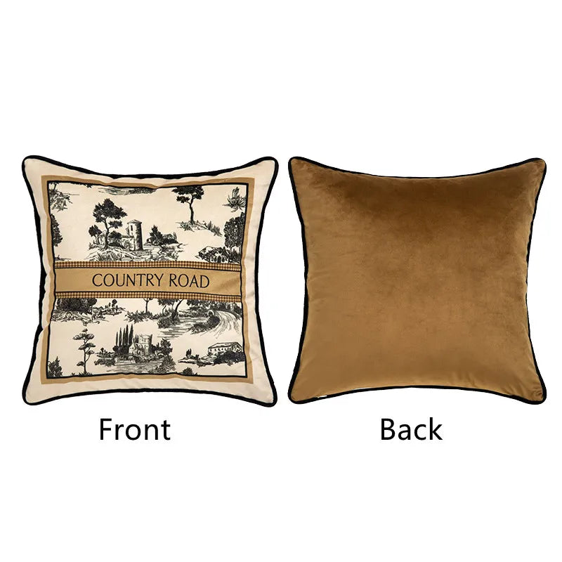 Housse de Coussin Florale en Velours - Style Rétro Noir et Blanc