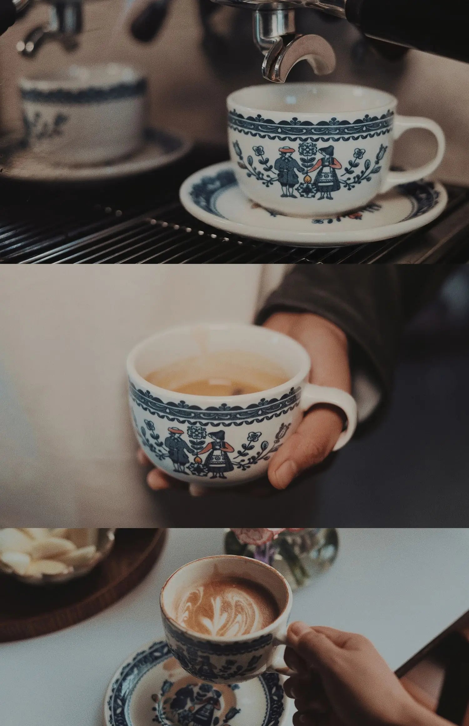 Tasse à Café Peinte Main Motif Champêtre Rétro