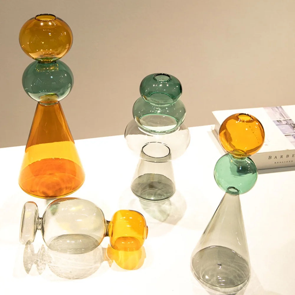 Vase en Verre Coloré Double Paroi - Culture Hydroponique