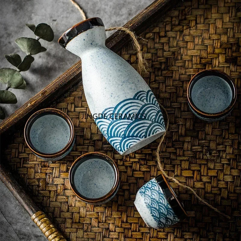Service à Saké Japonais en Céramique - Bouteille et Tasses