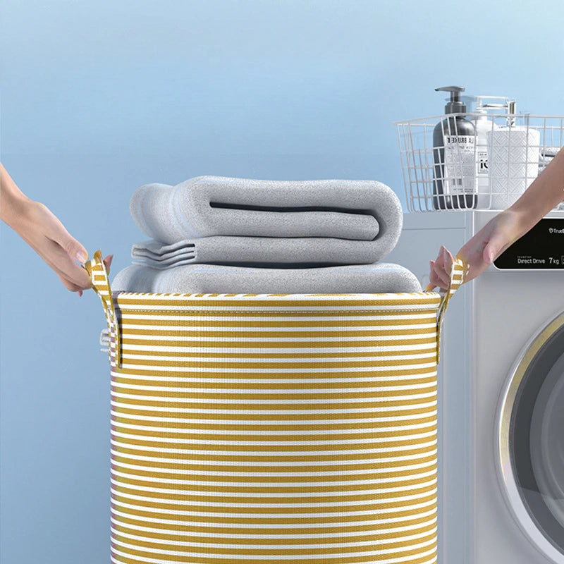 Panier à Linge Pliable Rayé Minimaliste Multi-Usage