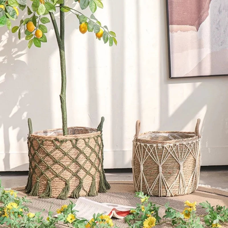 Panier de Rangement en Algue Marine Tressée Blanc