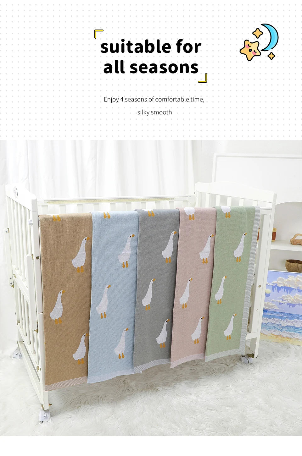 Couverture Bébé Coton Motif Oie Tricotée