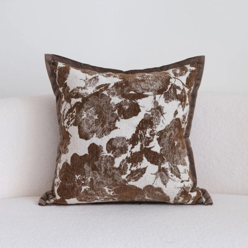 Housse de Coussin Marron Maillard - Motif Géométrique Jacquard
