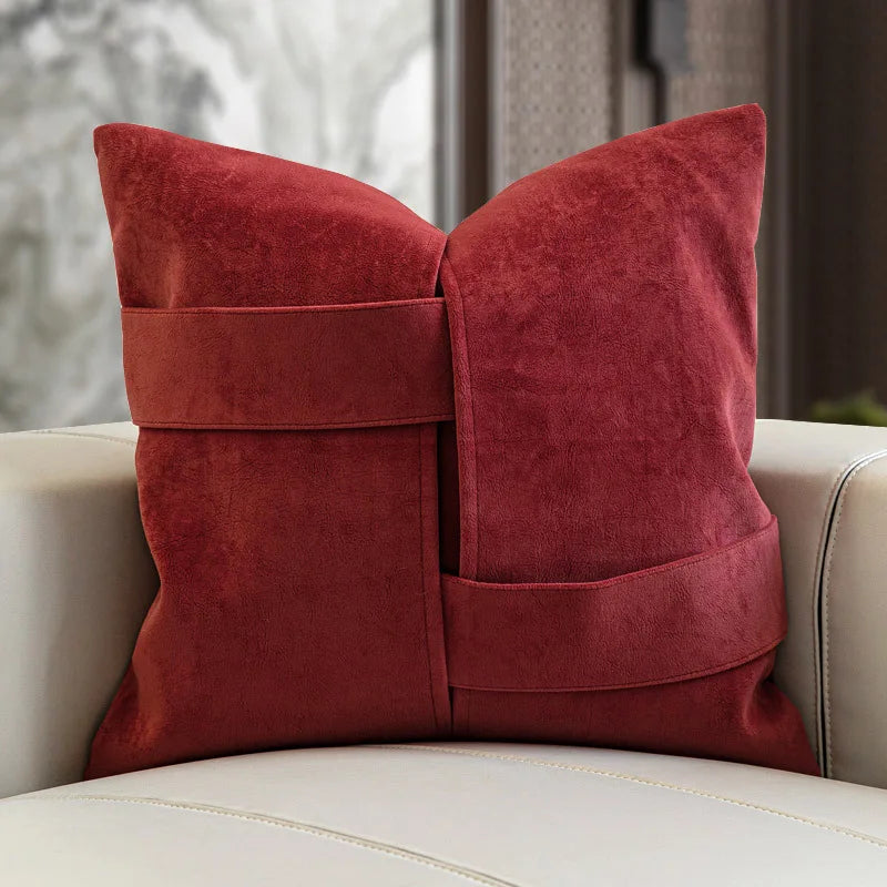Housse de Coussin Luxe Bordeaux et Noir Bicolore
