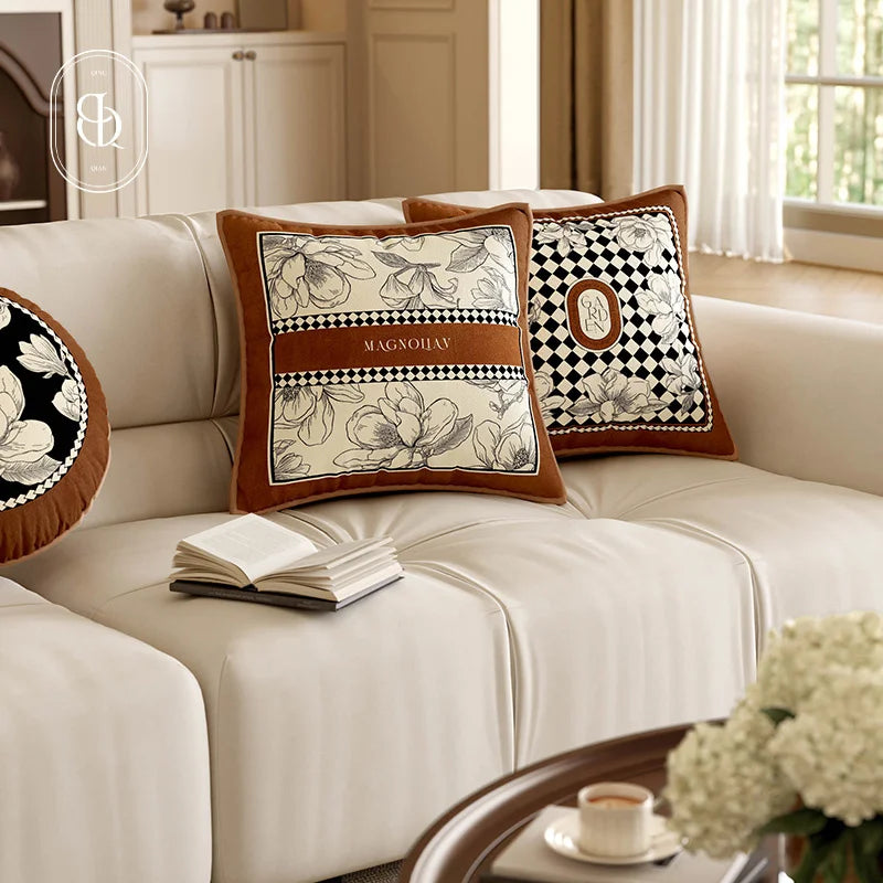 Housse de Coussin Florale Velours - Style Art Déco