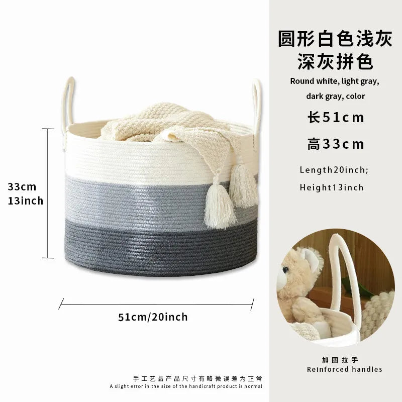 Grand Panier à Linge en Corde de Coton Tressée Main