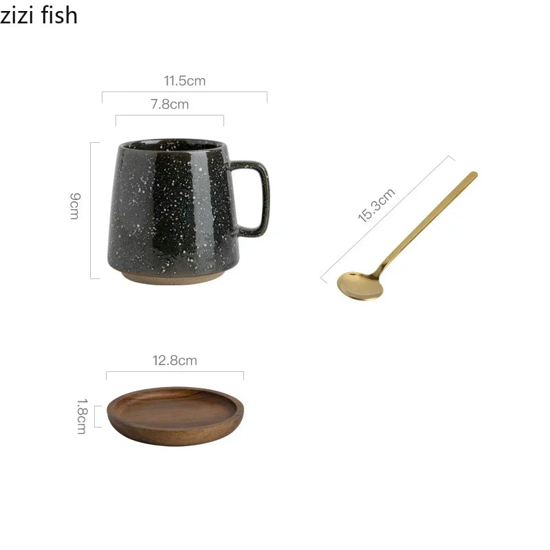 Tasse en Céramique Rétro avec Sous-Verre en Bois