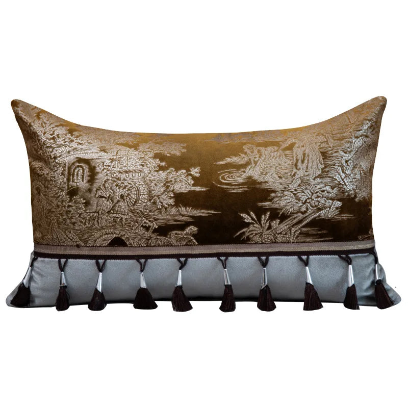 Housse de Coussin Lombaire Effet Python avec Pompon Art Déco