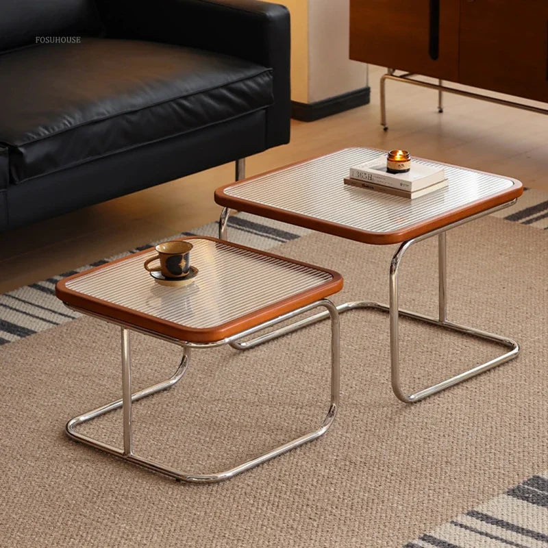 Table Basse Verre et Inox - Style Japonais Rétro