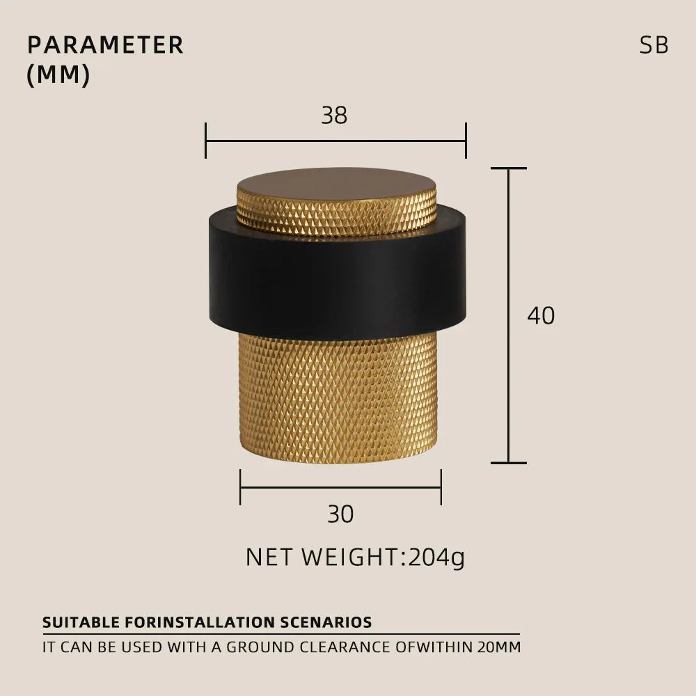 Brass Door Stopper – Knurled Floor-Mount Hardware