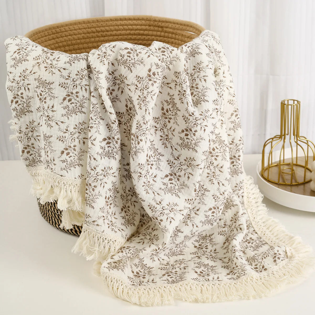 Couverture Bébé en Mousseline de Coton à Pompons