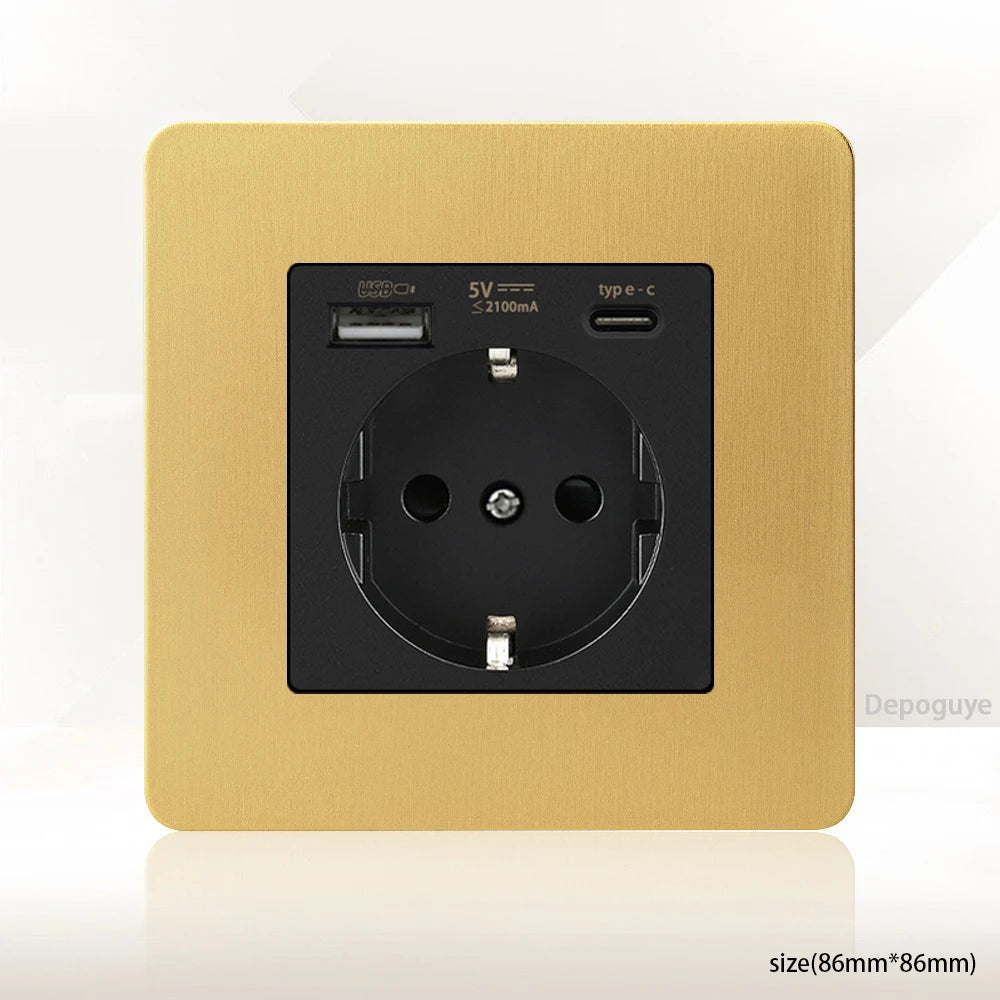 Interrupteur Mural Doré Style Vintage avec Prise USB-C