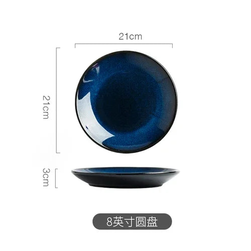 Service de Vaisselle Céramique Bleu Effet Flammé Style Japonais