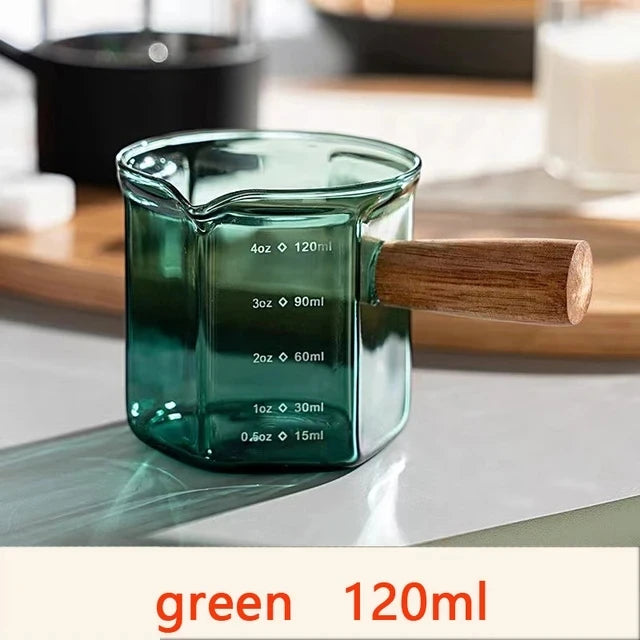Pichet Doseur en Verre pour Lait et Café Poignée Bois