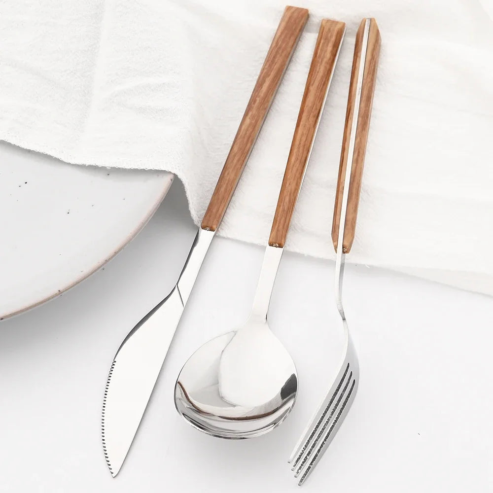 Ensemble Couverts Imitation Bois Inox Occidental