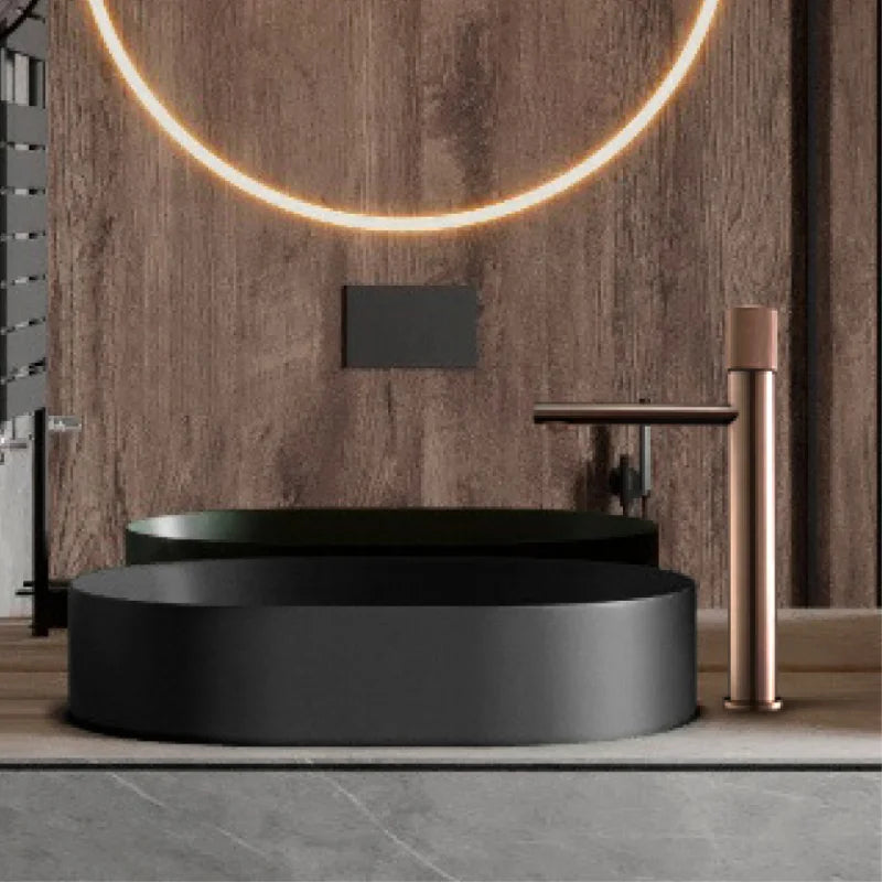 Robinet de Lavabo Laiton Noir Poignée Striée Style Hôtel