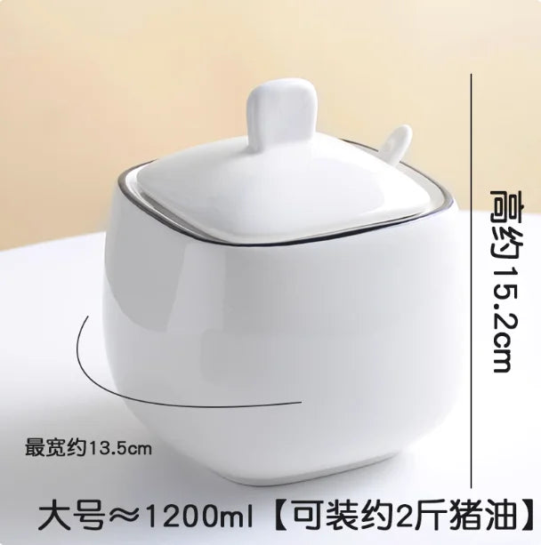 Salière et Sucrier en Céramique Blanche avec Cuillère