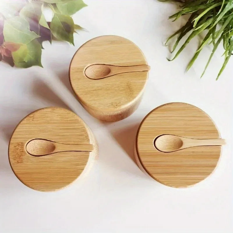 Ensemble Pots à Épices en Bambou avec Couvercles Multi-Bols
