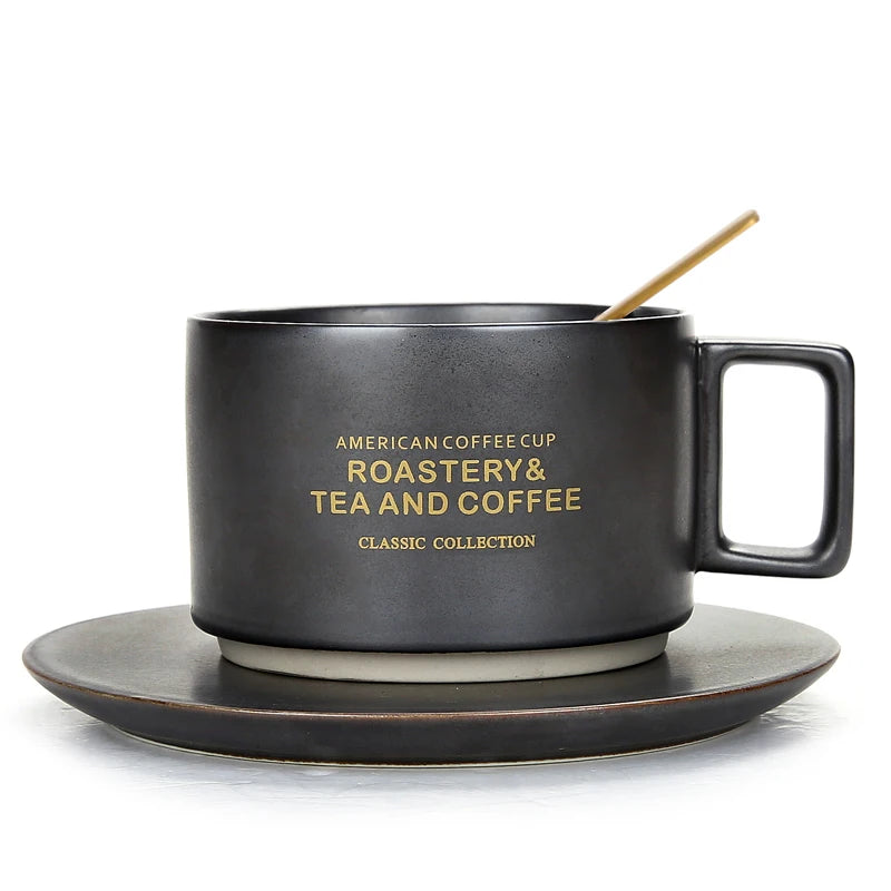 Tasse en Céramique avec Cuillère et Soucoupe Lettre Dorée 300ml