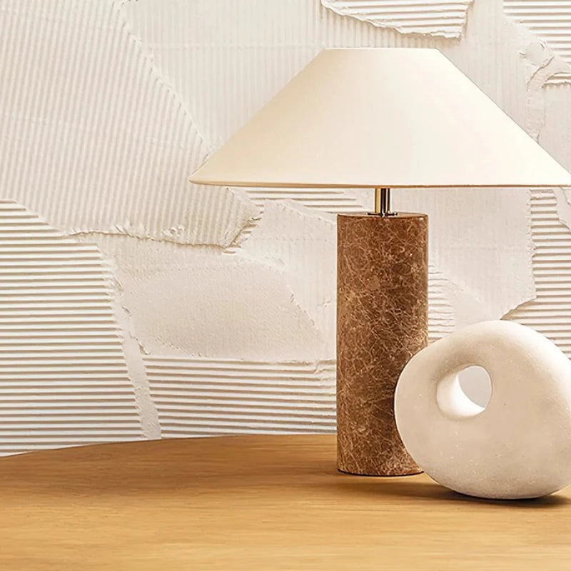 Lampe de Table Cylindrique - Base Marbre et Abat-Jour Tissu