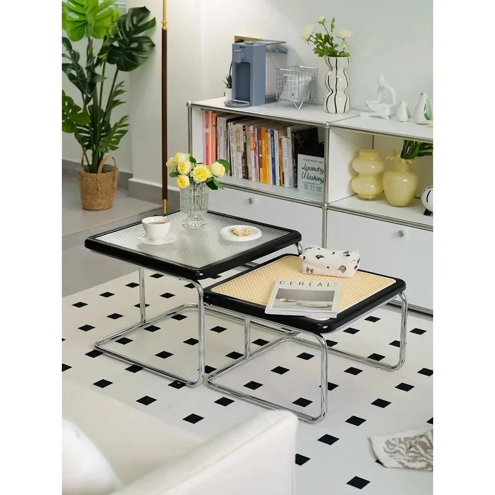 Table Basse Rotin Style Médiéval Rétro Plateau Verre