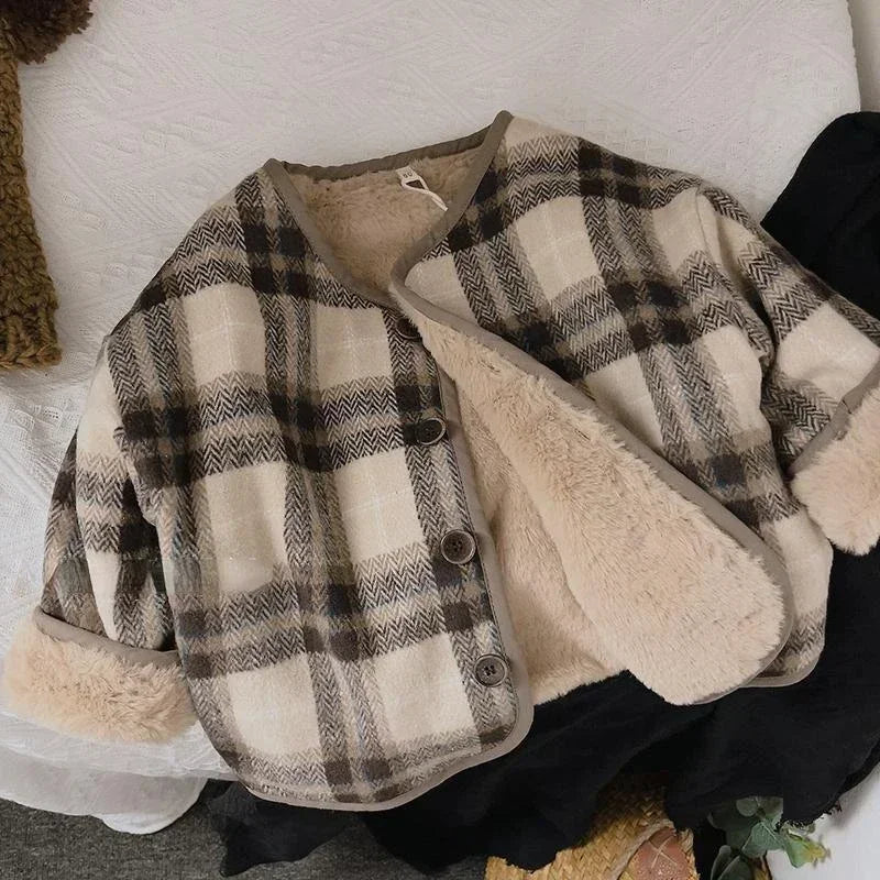 Manteau Enfant en Laine à Carreaux Peluche