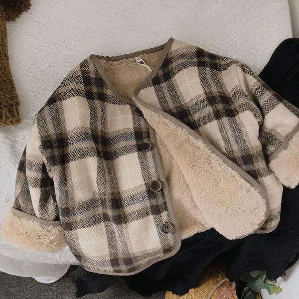 Manteau Enfant en Laine à Carreaux Peluche