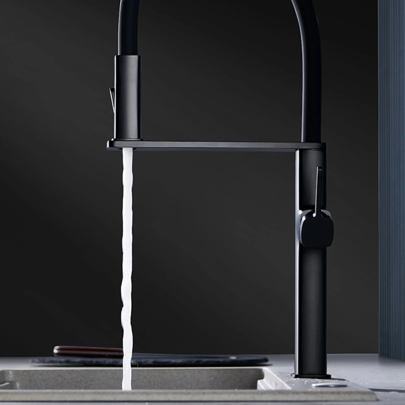 Robinet de Cuisine Noir Laiton Magnétique Double Fonction