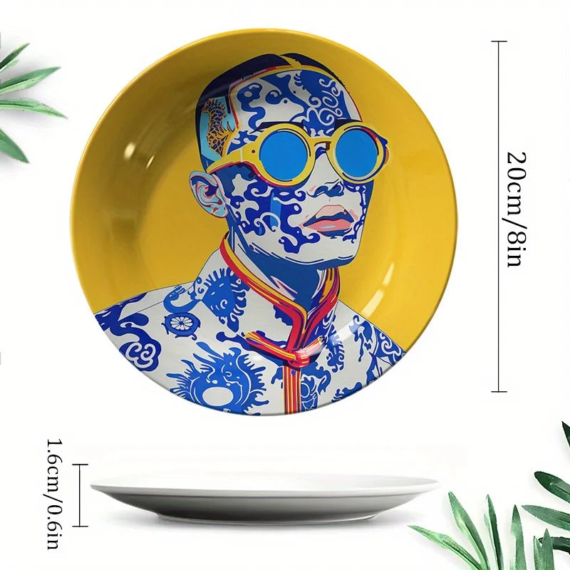 Assiette Décorative Céramique Jaune et Bleu Art Moderne