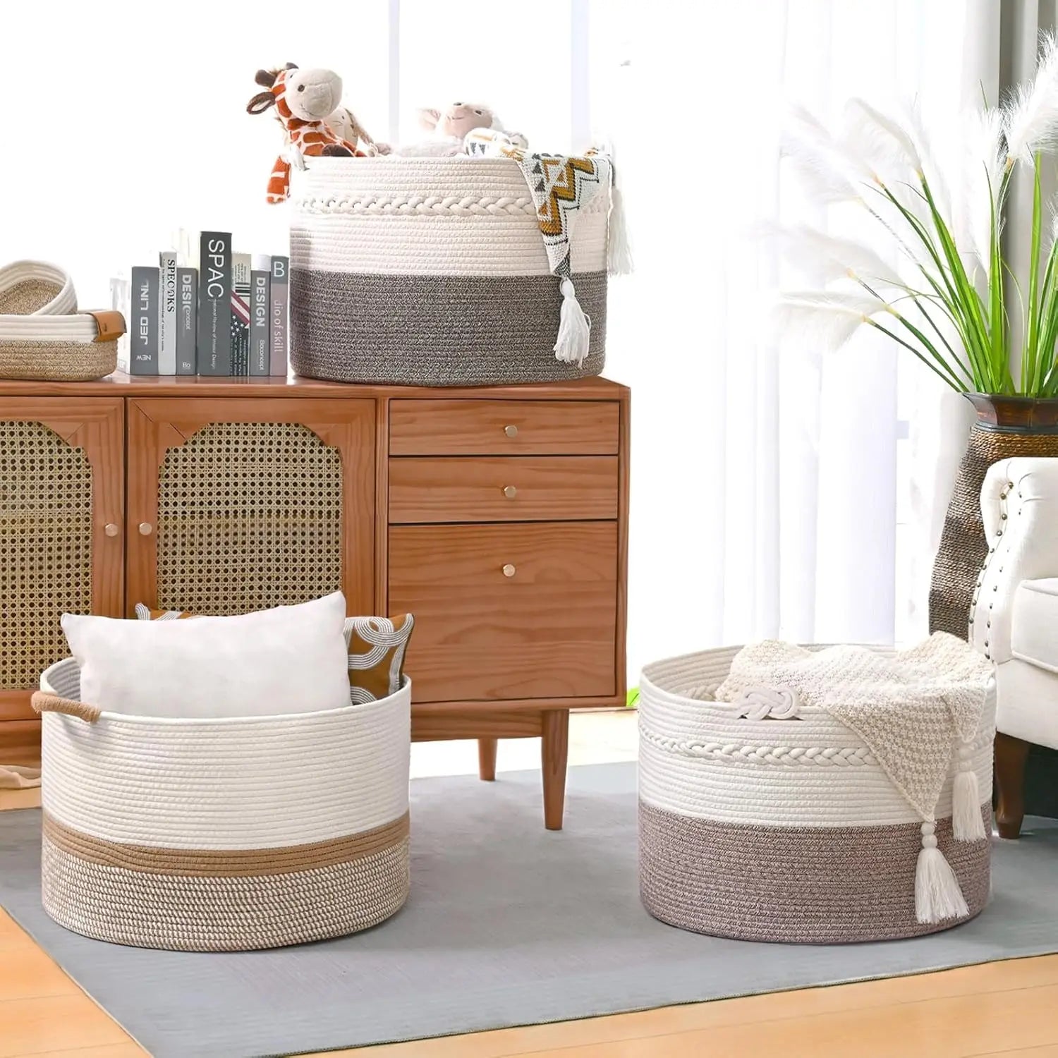 Grand Panier en Corde de Coton Tressée pour Rangement