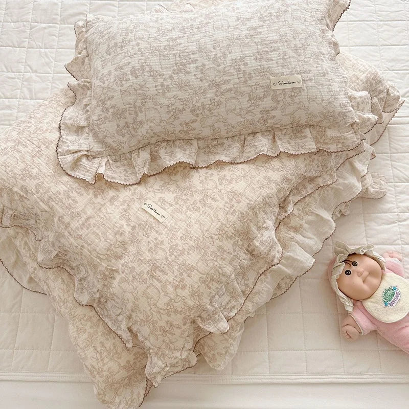 Taie d'Oreiller Volantée Style Princesse en Gaze de Coton