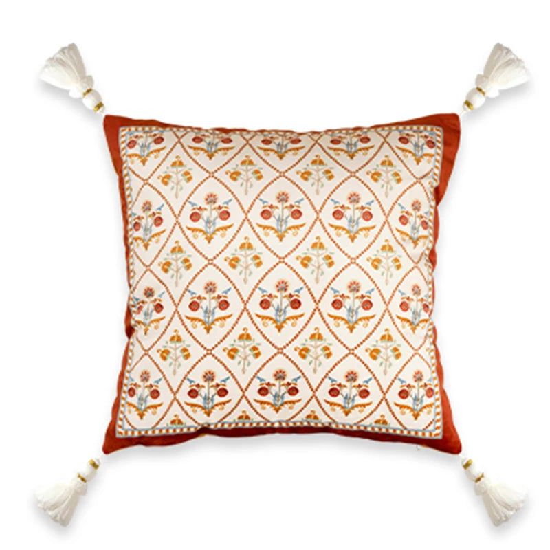 Housse de Coussin Lombaire Velours Rouge Brique Floral