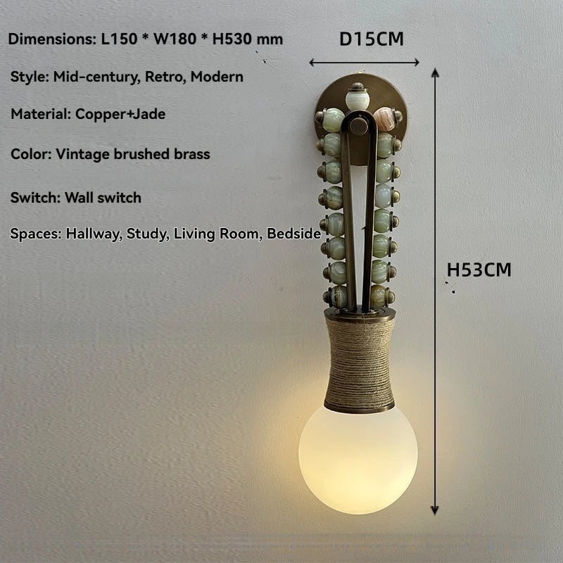Agate Bead & Brass Wall Sconce – Retro Copper Wall Lamp