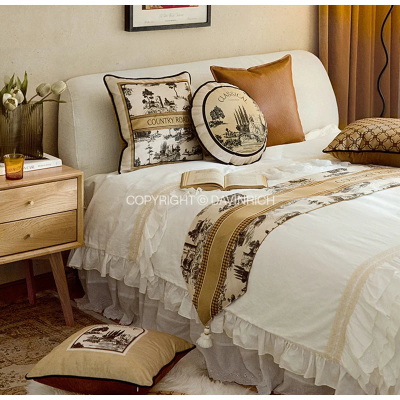 Housse de Coussin Toile de Jouy Style Campagne Rétro