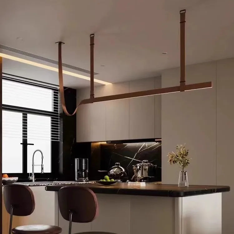 Lustre en Cuir Suspendu Style Moderne pour Cuisine