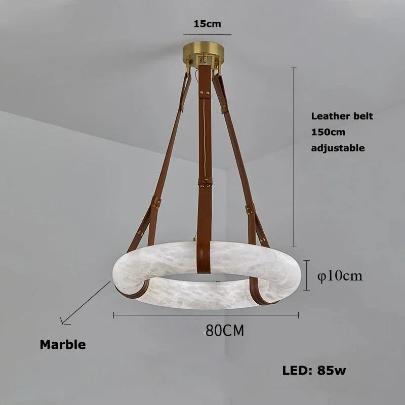 Suspension Ronde Cuir et Cuivre Marbre Espagnol Haut de Gamme