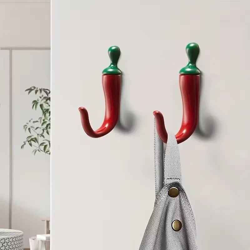 Crochets Muraux Forme Piment Rouge Vif Installation Facile