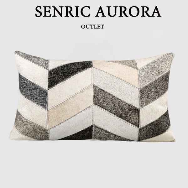 Housse de Coussin Lombaire Gris et Blanc Effet Peau de Vache