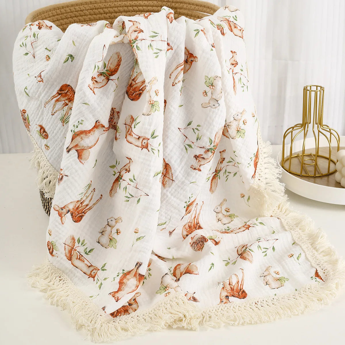 Couverture Bébé en Mousseline de Coton à Pompons