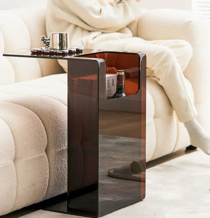 Table d'Appoint en Acrylique Forme C - Transparente avec Rangement