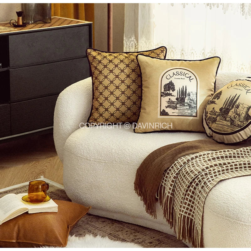 Housse de Coussin Toile de Jouy Style Campagne Rétro