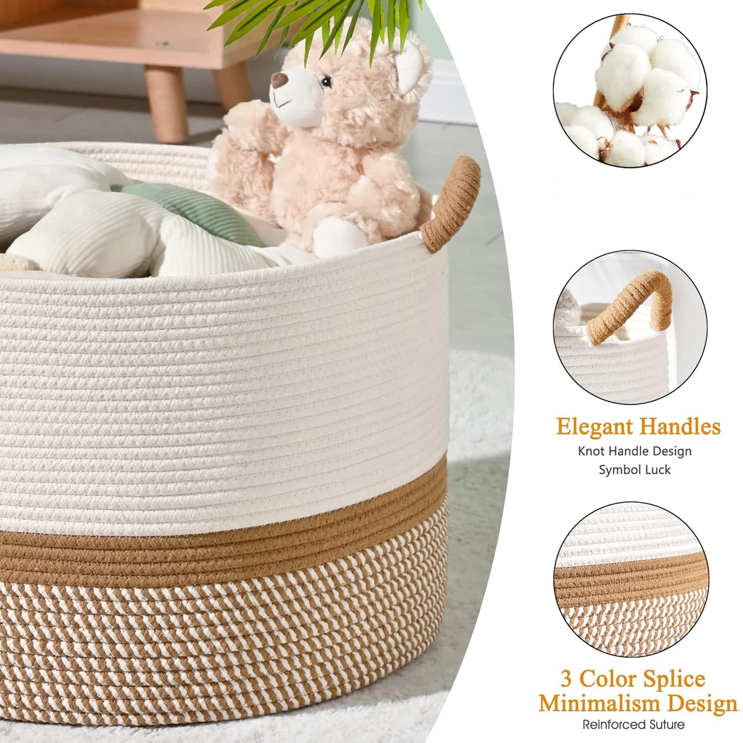 Grand Panier en Corde de Coton Tressée pour Rangement